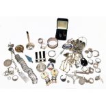 A group of costume jewellery to include earrings, white metal rings, sterling silver rings, a