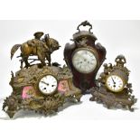 Three late 19th century French mantel clocks for restoration, the largest set with two painted