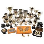 RALLY DRIVING; a collection of trophies, also mugs, small selection of badges, etc.