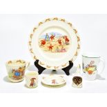 SHELLEY; a bone china Mabel Lucie Attwell nursery mug, height approx. 9.5cm, and four Royal