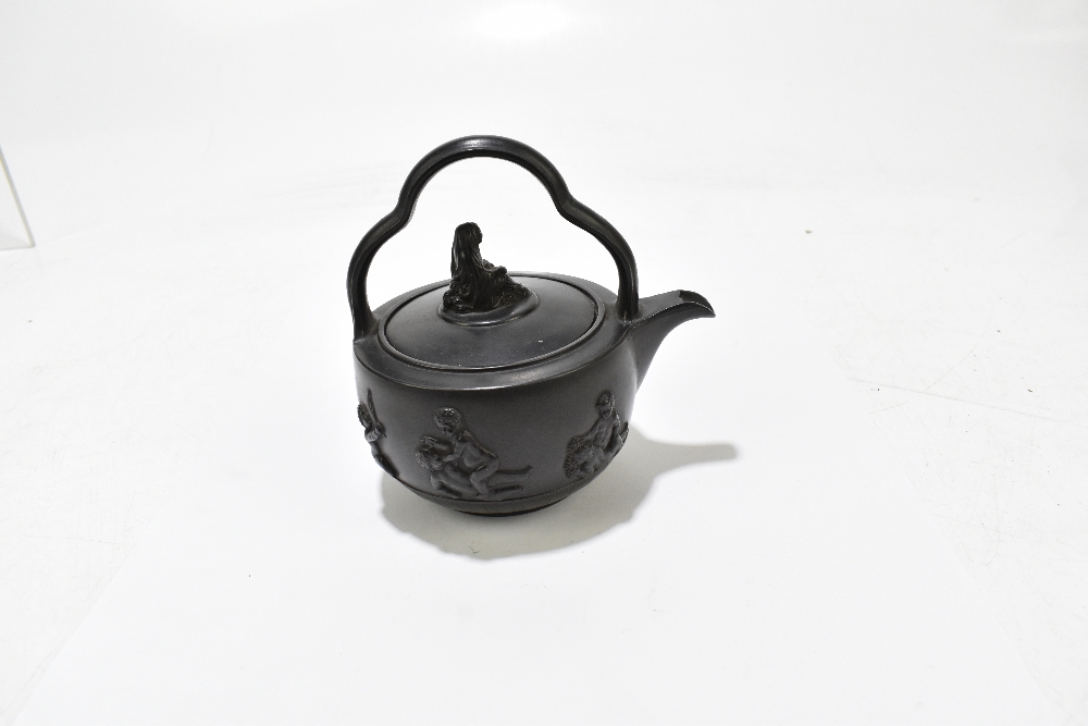 A late 18th century black basalt teapot and cover/rum kettle in the manner of Wedgwood and - Image 2 of 6