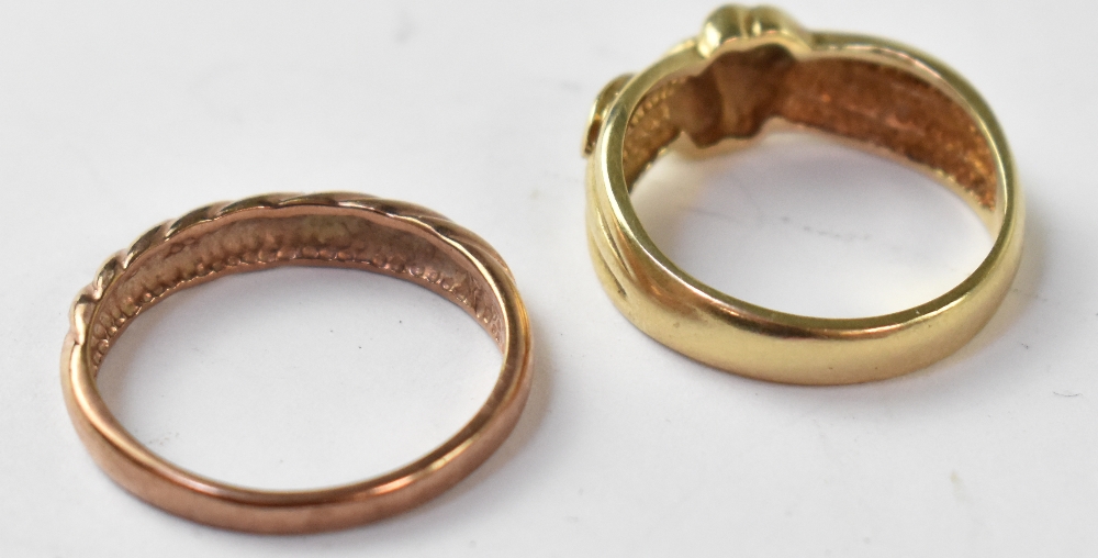 Two 9ct gold rings to include a 9ct rose gold half twist design, size P, - Image 2 of 2
