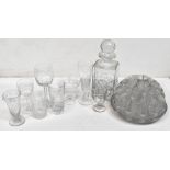A quantity of cut glass and crystal to include decanters, moulded jelly moulds, Champagne glasses,