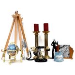 A small collectors' lot comprising a small gemstone globe on brass-effect gimbal base,