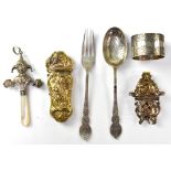 Various collectables to include a matching hallmarked silver christening fork and spoon,