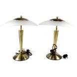 A pair of modern table lamps with frosted elliptical shades, height 46cm (2).