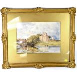 C R YATES (19th century); a watercolour drawing depicting landscape river with castle ruins,