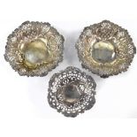 A Victorian hallmarked silver bonbon dish on three floral supports,