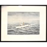 E TUFNELL (British, early 20th century); watercolour, 'HMS Scott', study of a warship,