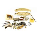 Various items of costume jewellery to include a heavy silver flat curb bracelet, watch chain,