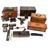 A group of 19th century and later treen boxes to include a mahogany sarcophagus sewing/jewellery
