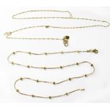 A 9ct gold dainty necklace and a necklace with twenty small beads, marked 925,