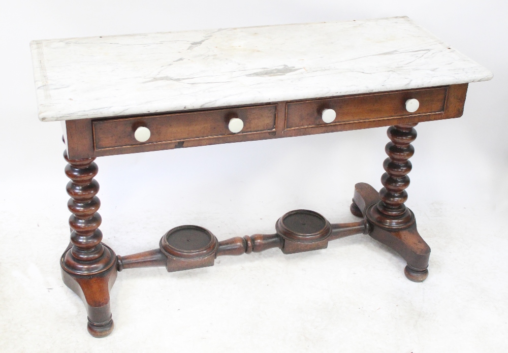 A Victorian marble top wash stand with two drawers,