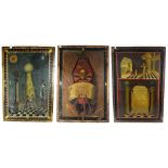 MASONIC INTEREST; three 19th century oils on canvas, various Masonic symbols and themes, 75.