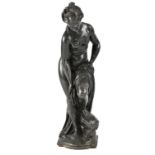 An early 19th century bronzed spelter figure depicting a semi-nude Greek maiden with foot on rock,