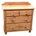 An Edwardian pine two-over-three chest of drawers to bun feet, 81 x 89cm,