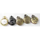 Five various quartz pocket watches, varying themes, all approximately 50mm (5).