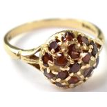A Victorian-style 9ct gold garnet cluster ring of half dome form, size Q, approx 3.3g.