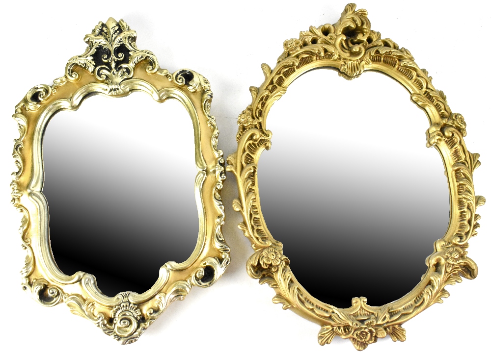 Two contemporary gilt framed Rococo-style wall mirrors, height of largest 63cm (2).