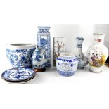 A quantity of mainly Oriental ware to include a cylindrical vase white ground with hand painted