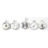Five various silver plated quartz pocket watches, three with certificates,