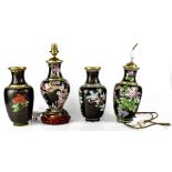 Four Oriental cloisonné non-matching baluster vases,