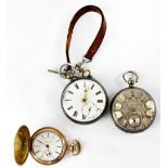 A hallmarked silver open face pocket watch, set with Roman numerals on an engine turned face,
