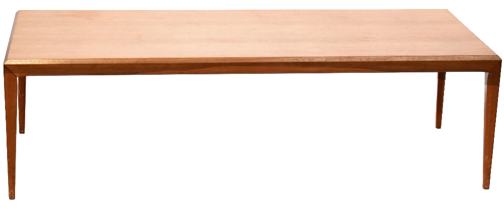 G-Plan; a large 1960s retro teak coffee table with canted edge and square tapering supports,