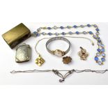 Various items of jewellery to include an Edwardian amethyst and seed pearl necklace pendant,