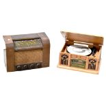 A vintage early 20th century G Marconi radio, a Prolecterix model SB513774 turntable, AM/FM radio,