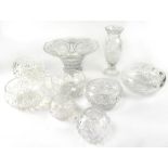 A quantity of cut glass and crystal decorative wear to include large bell-shaped bowl,