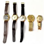 Five gentlemen's wristwatches to include a gentlemen's 9ct gold Accurist twenty-one jewel
