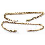 Two hallmarked 9ct gold bracelets to include a dainty rope twist example, length 19cm,