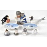 A group of nine Royal Copenhagen ceramics to include a robin, a duck, small turtle dove,