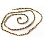 A 9ct gold rope twist necklace, length 84cm long, approx 65g.