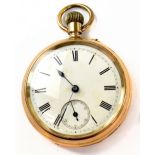 A 14ct gold plated open faced pocket watch,