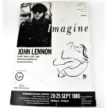 JOHN LENNON; a cardboard poster for 'Imagine' dated 20th-25th September 1988, 84 x 59.