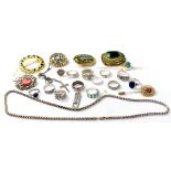 Costume jewellery to include thirteen silver fashion rings, brooches, necklaces, pins, etc.