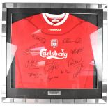 LIVERPOOL FOOTBALL CLUB; a signed Liverpool FC home shirt signed by; Gerrard, Kewell, Hyypiä,