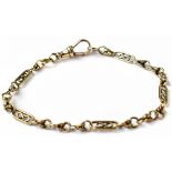 A vintage 9ct gold fancy link bracelet with gold swivel clasp, length 22cm, approx 9.1g.