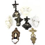 A group of 19th century Roman Catholic church stoups to include four French treen examples,
