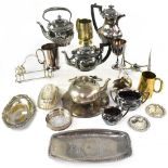 A quantity of silver-plated ware to include a Walker & Hall kettle on stand, tea ware,