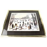 TOM DODSON; a pair of colour lithographs, one a wintry scene of figures skating on a pond,