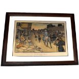 AFTER CECIL ALDIN; coloured lithograph, 'The Bluemarket Races', busy town scene, titled to mount,