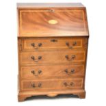 An Edwardian-style reproduction inlaid and cross-banded walnut bureau,