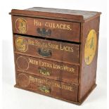 An early 20th century advertising haberdashery type cabinet for Hurculaces shoelaces with four