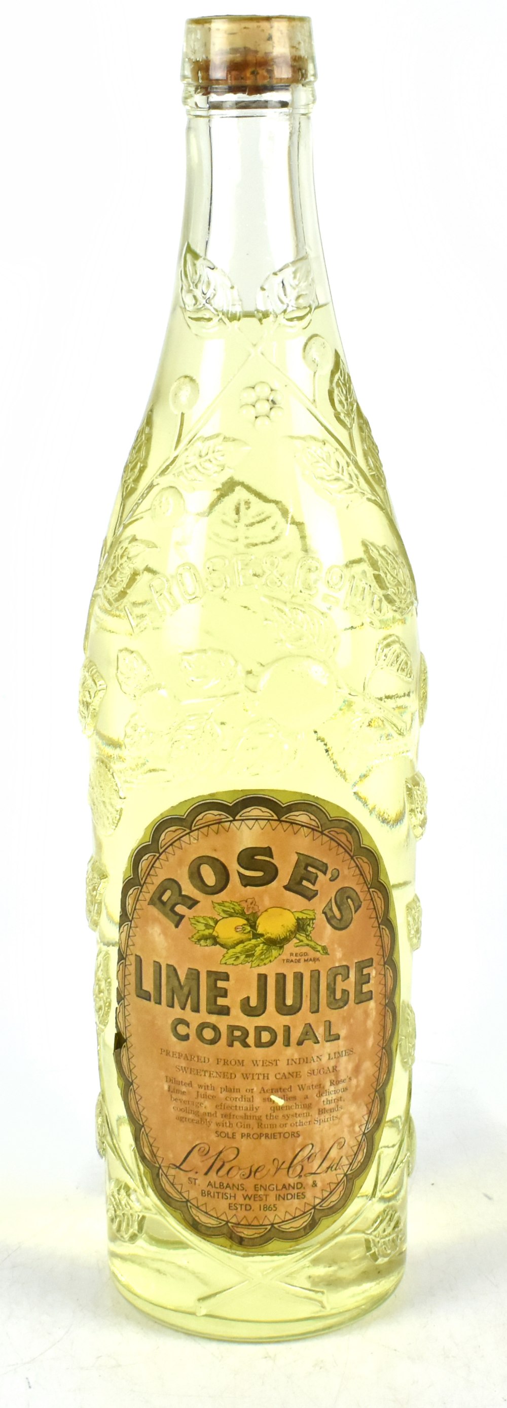 ROSE'S LIME JUICE; a large early 20th century molded glass shop display advertising shop display