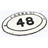 LONDON & NORTH WESTERN RAILWAY; a painted cast metal bridge plate, number 48, height 29cm, length