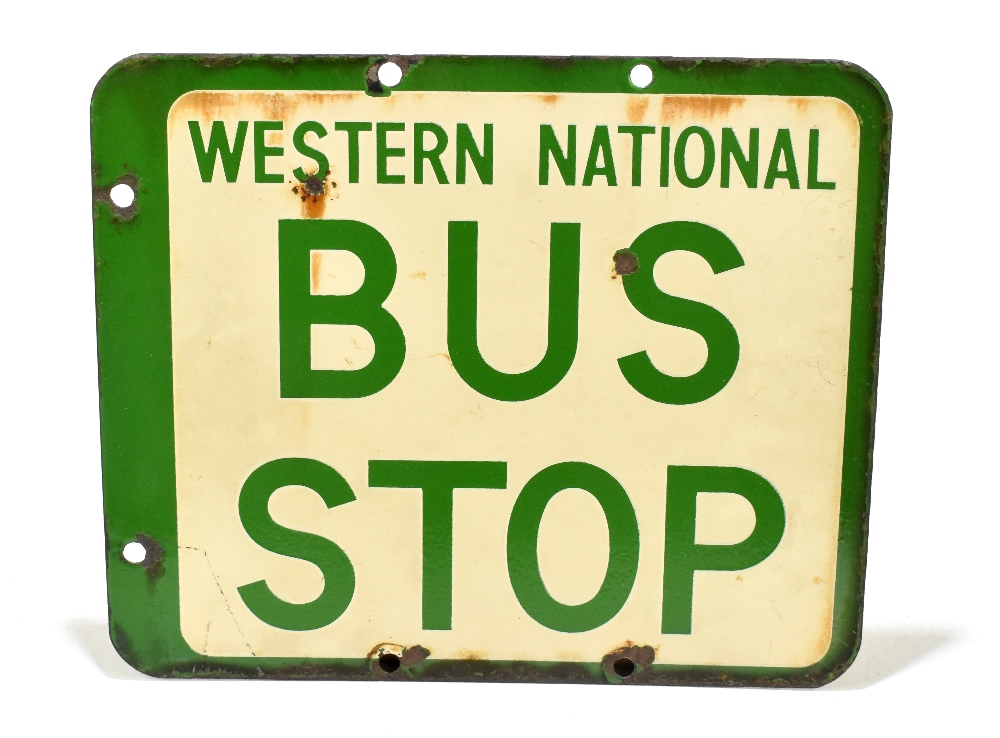 An original double-sided enamelled sign 'Weston National Bus Stop', 26.5 x 32cm.Additional