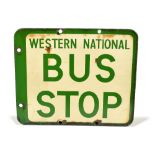 An original double-sided enamelled sign 'Weston National Bus Stop', 26.5 x 32cm.Additional
